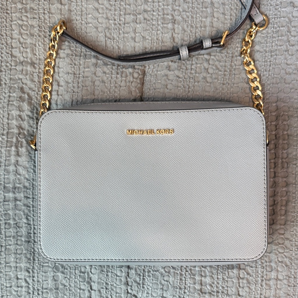 Michael Kors Light Blue Crossbody Bag with Gold Chain